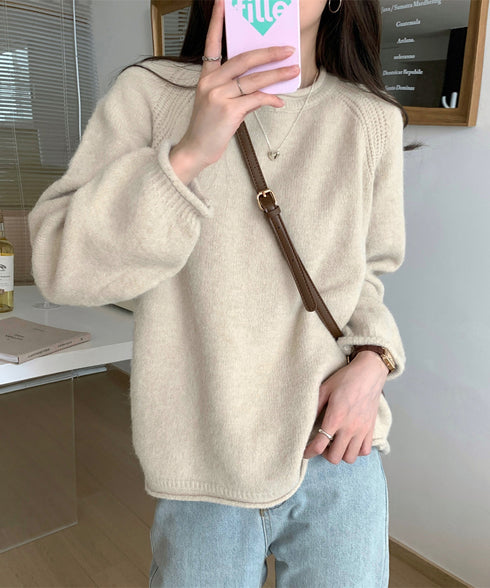 セーター レディース ボリューム袖 無地 ニットプルオーバー クルーネック 大人 可愛い おしゃれ カジュアル ゆったり 体型カバー 着回し 99BJFZ-001