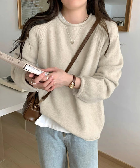 セーター レディース ボリューム袖 無地 ニットプルオーバー クルーネック 大人 可愛い おしゃれ カジュアル ゆったり 体型カバー 着回し 99BJFZ-001