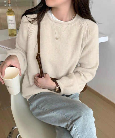 セーター レディース ボリューム袖 無地 ニットプルオーバー クルーネック 大人 可愛い おしゃれ カジュアル ゆったり 体型カバー 着回し 99BJFZ-001