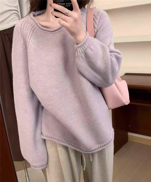 セーター レディース ボリューム袖 無地 ニットプルオーバー クルーネック 大人 可愛い おしゃれ カジュアル ゆったり 体型カバー 着回し 99BJFZ-001