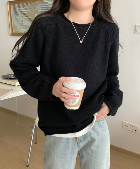 セーター レディース ボリューム袖 無地 ニットプルオーバー クルーネック 大人 可愛い おしゃれ カジュアル ゆったり 体型カバー 着回し 99BJFZ-001