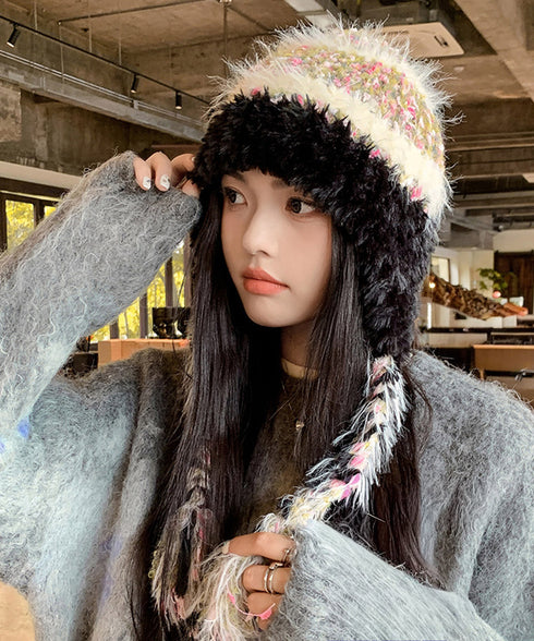 ニット帽子 紐付き 韓国風 毛糸帽子 レディース 暖かい帽子 おしゃれ 折りたたみ カジュアル おしゃれ 可愛い 人気 お出掛け 防風防寒グッズ プレゼント 99BJMY-004