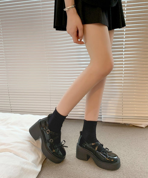 厚底ローファー リボン レディース ドレスシューズ 太ヒール ボリュームソール 可愛い 美脚 脚長 疲れにくい 歩きやすい クラシック オルチャン 通勤通学 99BLMY-001