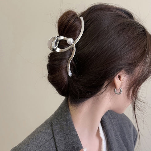 メタルヘアクリップ パール レディース バンスクリップ ヘアアクセサリー シルバー 大人 女子会 髪留め ファッション小物 オフィスカジュアル おしゃれ 99BYSP-002