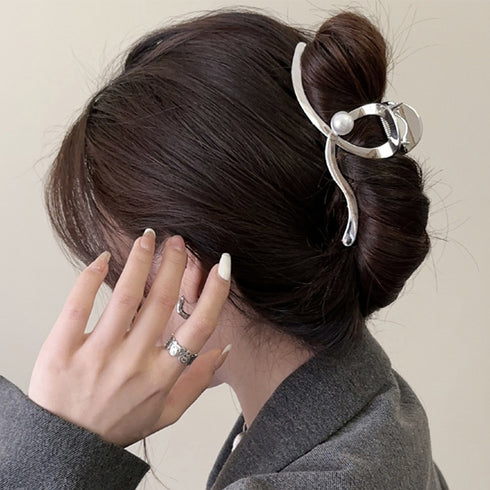 メタルヘアクリップ パール レディース バンスクリップ ヘアアクセサリー シルバー 大人 女子会 髪留め ファッション小物 オフィスカジュアル おしゃれ 99BYSP-002