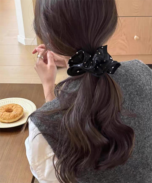 ドット柄シュシュ ヘアゴム 髪飾りグッズ レディース ヘアアクセサリー まとめ髪 髪留め 簡単 ヘアアレンジ 大人可愛い カジュアル オルチャン 99BYSP-005