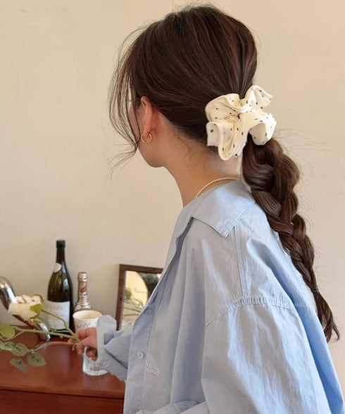 ドット柄シュシュ ヘアゴム 髪飾りグッズ レディース ヘアアクセサリー まとめ髪 髪留め 簡単 ヘアアレンジ 大人可愛い カジュアル オルチャン 99BYSP-005