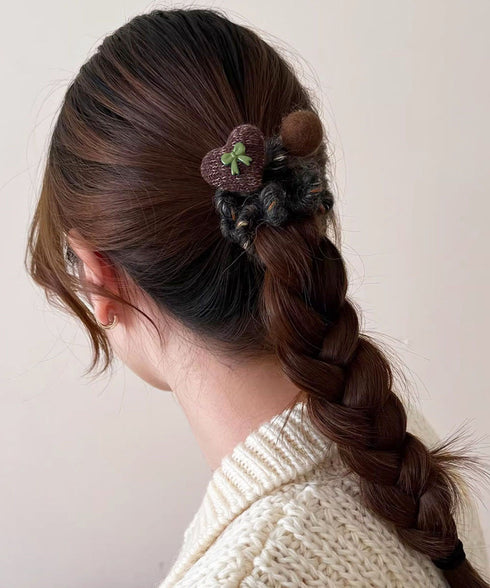 ヘアゴム スプリング きれいめ 韓国風 ハート リボン付き ヘアアクセサリー 大人可愛い 簡単まとめ髪 髪飾り ポニーテール おしゃれ 女子学生 フェミニン小物 99BYSP-006