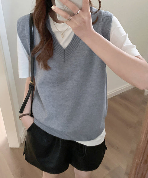 ニットベスト Vネック 重ね着 春秋冬 レディース ニットジレ ノースリーブ ニットトップス ベストセーター きれいめ オフィスカジュアル 大人 プルオーバー 99CXFZ-001