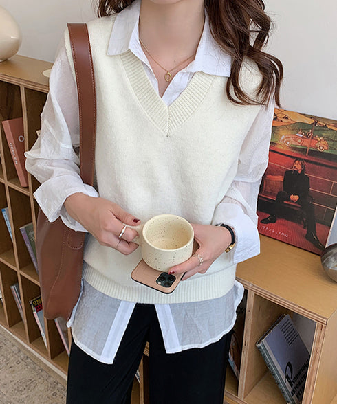 ニットベスト Vネック 重ね着 春秋冬 レディース ニットジレ ノースリーブ ニットトップス ベストセーター きれいめ オフィスカジュアル 大人 プルオーバー 99CXFZ-001
