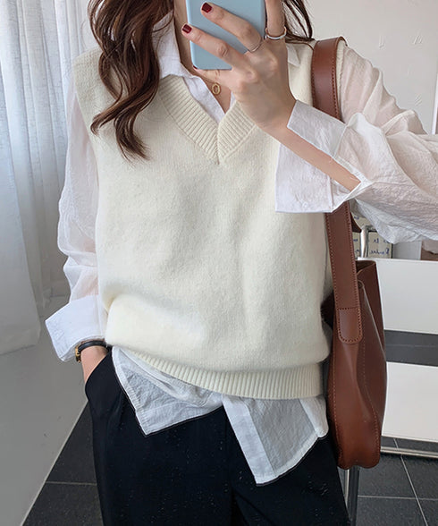 ニットベスト Vネック 重ね着 春秋冬 レディース ニットジレ ノースリーブ ニットトップス ベストセーター きれいめ オフィスカジュアル 大人 プルオーバー 99CXFZ-001