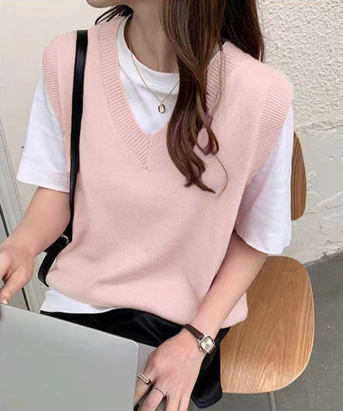 ニットベスト Vネック 重ね着 春秋冬 レディース ニットジレ ノースリーブ ニットトップス ベストセーター きれいめ オフィスカジュアル 大人 プルオーバー 99CXFZ-001