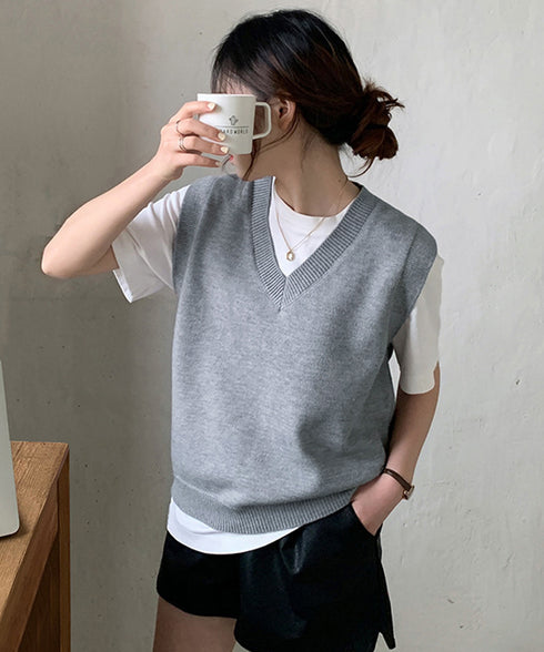 ニットベスト Vネック 重ね着 春秋冬 レディース ニットジレ ノースリーブ ニットトップス ベストセーター きれいめ オフィスカジュアル 大人 プルオーバー 99CXFZ-001