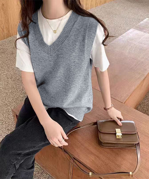 ニットベスト Vネック 重ね着 春秋冬 レディース ニットジレ ノースリーブ ニットトップス ベストセーター きれいめ オフィスカジュアル 大人 プルオーバー 99CXFZ-001