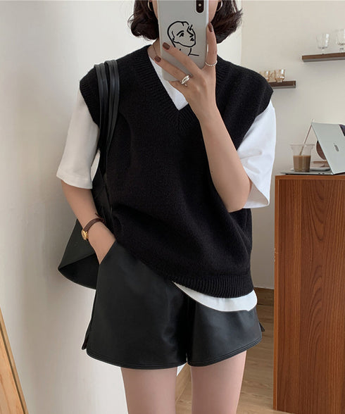 ニットベスト Vネック 重ね着 春秋冬 レディース ニットジレ ノースリーブ ニットトップス ベストセーター きれいめ オフィスカジュアル 大人 プルオーバー 99CXFZ-001