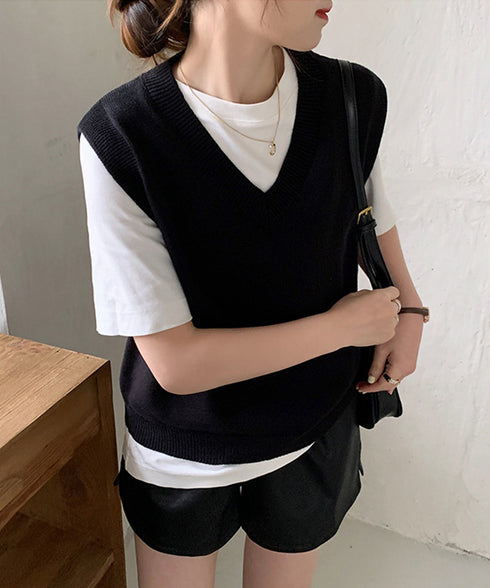 ニットベスト Vネック 重ね着 春秋冬 レディース ニットジレ ノースリーブ ニットトップス ベストセーター きれいめ オフィスカジュアル 大人 プルオーバー 99CXFZ-001