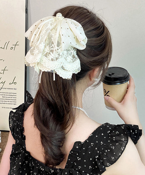 バンスクリップ 大きめ ドット レース レディース ヘアクリップ 髪飾り 髪留め きれいめ オルチャン おしゃれ 大人 可愛い デート 雑貨グッズ 99CXSP-001