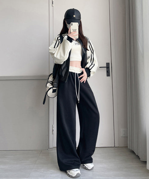 スウェットパンツ レディース セミワイド イージーパンツ ハイウエスト リラックスパンツ ゆったり 体型カバー おしゃれ カジュアル 大人 美脚 オルチャン 99CYDZ-003