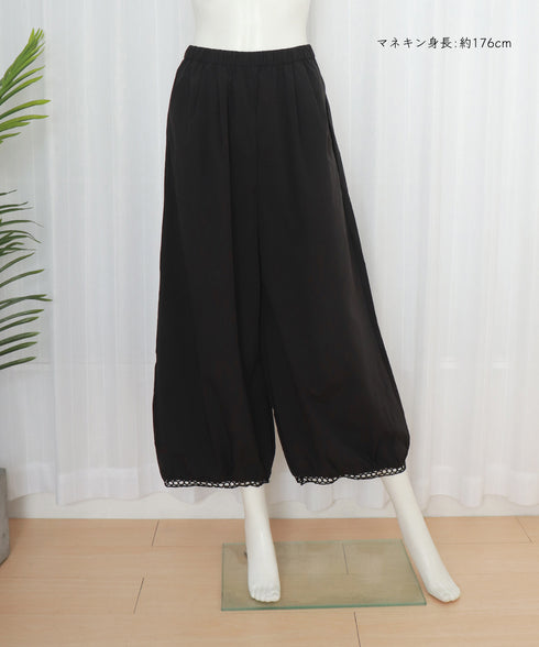 バルーンパンツ ワイドパンツ レース レディース 九分丈パンツ 体型カバー 薄手 ハイウエスト ウエストゴム ゆったり 着やせ 美脚 リラックス カジュアル 99CYDZ-004