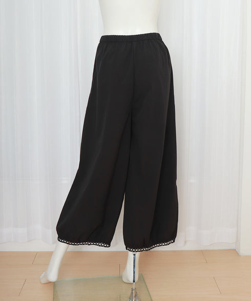 バルーンパンツ ワイドパンツ レース レディース 九分丈パンツ 体型カバー 薄手 ハイウエスト ウエストゴム ゆったり 着やせ 美脚 リラックス カジュアル 99CYDZ-004