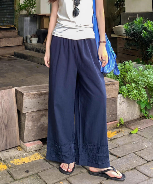ワイドパンツ フリル レディース 春夏 アンクル丈パンツ ゆったり 薄手 ギャザー ウエストゴム リラックス 着やせ オシャレ カジュアル きれいめ 大人可愛い 99CYDZ-005