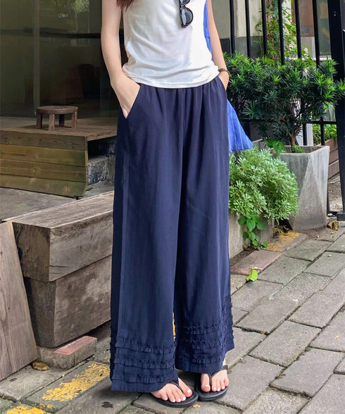 ワイドパンツ フリル レディース 春夏 アンクル丈パンツ ゆったり 薄手 ギャザー ウエストゴム リラックス 着やせ オシャレ カジュアル きれいめ 大人可愛い 99CYDZ-005