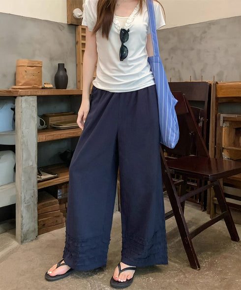 ワイドパンツ フリル レディース 春夏 アンクル丈パンツ ゆったり 薄手 ギャザー ウエストゴム リラックス 着やせ オシャレ カジュアル きれいめ 大人可愛い 99CYDZ-005