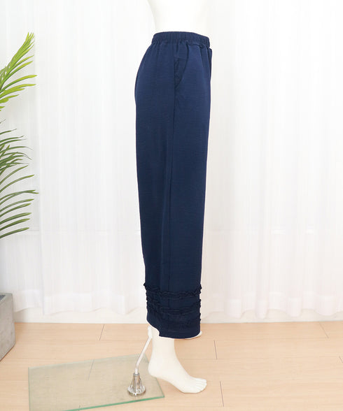ワイドパンツ フリル レディース 春夏 アンクル丈パンツ ゆったり 薄手 ギャザー ウエストゴム リラックス 着やせ オシャレ カジュアル きれいめ 大人可愛い 99CYDZ-005