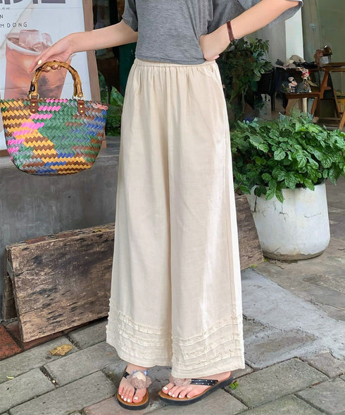 ワイドパンツ フリル レディース 春夏 アンクル丈パンツ ゆったり 薄手 ギャザー ウエストゴム リラックス 着やせ オシャレ カジュアル きれいめ 大人可愛い 99CYDZ-005