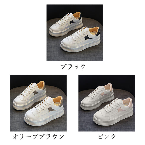厚底スニーカー レディース 韓国風 フラットシューズ 靴 レースアップ ボリューム ローカット 通勤通学 ウォーキング クラシック シンプル 歩きやすい 99DKXY-014