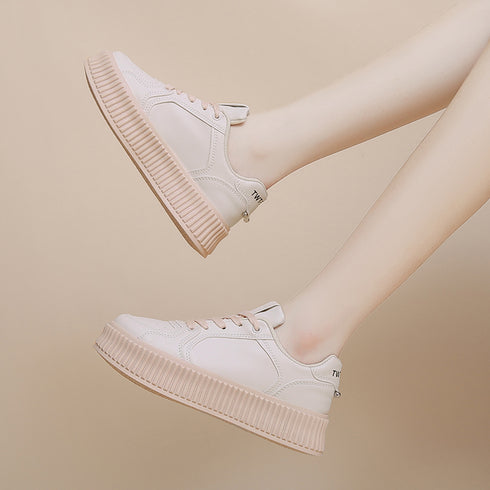 厚底スニーカー レディース ローカット靴 韓国風 シューズ 運動靴 カジュアル ベーシック 通勤通学 おしゃれ 歩きやすい オルチャン ホワイト くつ 99DKXY-019
