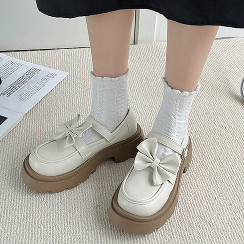 厚底ローファー レディース リボン パンプス 可愛い カジュアル レザー調 履きやすい オックスフォード 疲れない 快適 太ヒール クラシック 通勤通学 99DKXY-022