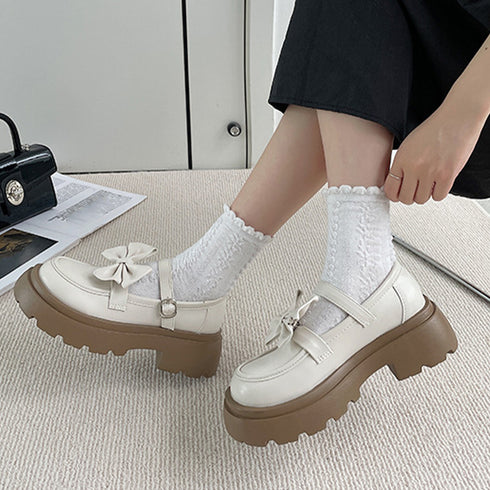 厚底ローファー レディース リボン パンプス 可愛い カジュアル レザー調 履きやすい オックスフォード 疲れない 快適 太ヒール クラシック 通勤通学 99DKXY-022