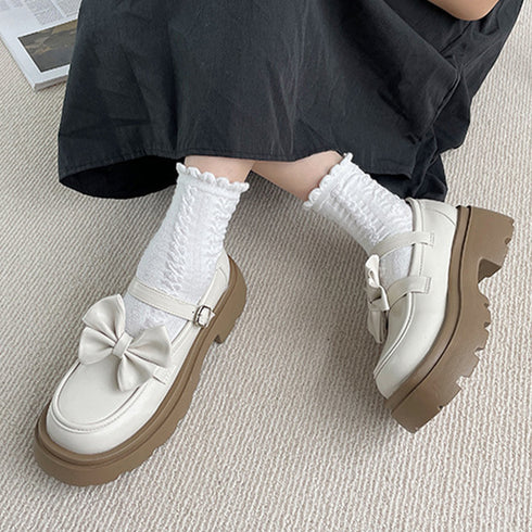 厚底ローファー レディース リボン パンプス 可愛い カジュアル レザー調 履きやすい オックスフォード 疲れない 快適 太ヒール クラシック 通勤通学 99DKXY-022