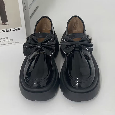 厚底ローファー レディース リボン パンプス 可愛い カジュアル レザー調 履きやすい オックスフォード 疲れない 快適 太ヒール クラシック 通勤通学 99DKXY-022