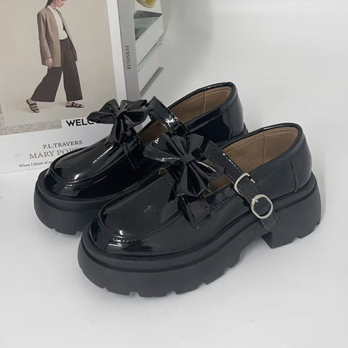 厚底ローファー レディース リボン パンプス 可愛い カジュアル レザー調 履きやすい オックスフォード 疲れない 快適 太ヒール クラシック 通勤通学 99DKXY-022