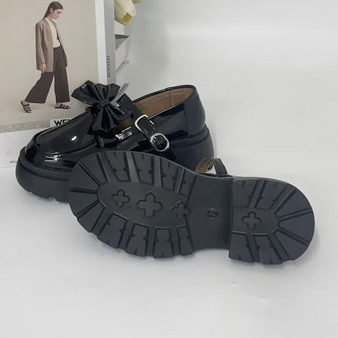 厚底ローファー レディース リボン パンプス 可愛い カジュアル レザー調 履きやすい オックスフォード 疲れない 快適 太ヒール クラシック 通勤通学 99DKXY-022