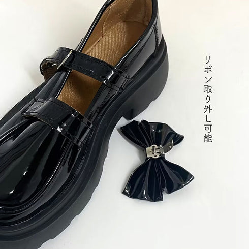 厚底ローファー レディース リボン パンプス 可愛い カジュアル レザー調 履きやすい オックスフォード 疲れない 快適 太ヒール クラシック 通勤通学 99DKXY-022