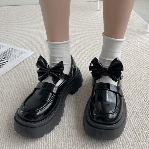 厚底ローファー レディース リボン パンプス 可愛い カジュアル レザー調 履きやすい オックスフォード 疲れない 快適 太ヒール クラシック 通勤通学 99DKXY-022