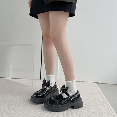 厚底ローファー レディース リボン パンプス 可愛い カジュアル レザー調 履きやすい オックスフォード 疲れない 快適 太ヒール クラシック 通勤通学 99DKXY-022