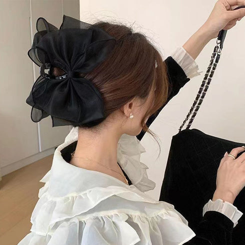 リボンヘアクリップ 大きめ黒 レディース バンスクリップ 韓国 ラインストーン 可愛い まとめ髪 簡単 髪飾り 髪留め ヘアアレンジ 大人 演奏会 99DXSP-001