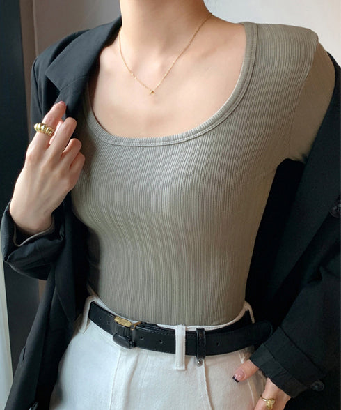 長袖Tシャツ レディース スクエアネック 細身Tシャツ インナートップス セクシー 細見え オルチャン 着やせ 大人 おしゃれ フィット フェミニン 99EZFZ-002