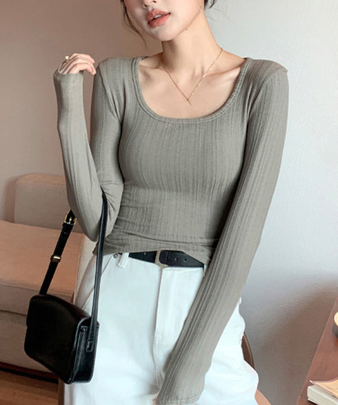 長袖Tシャツ レディース スクエアネック 細身Tシャツ インナートップス セクシー 細見え オルチャン 着やせ 大人 おしゃれ フィット フェミニン 99EZFZ-002