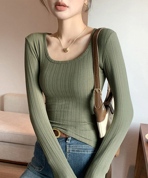 長袖Tシャツ レディース スクエアネック 細身Tシャツ インナートップス セクシー 細見え オルチャン 着やせ 大人 おしゃれ フィット フェミニン 99EZFZ-002