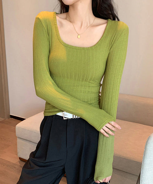 長袖Tシャツ レディース スクエアネック 細身Tシャツ インナートップス セクシー 細見え オルチャン 着やせ 大人 おしゃれ フィット フェミニン 99EZFZ-002