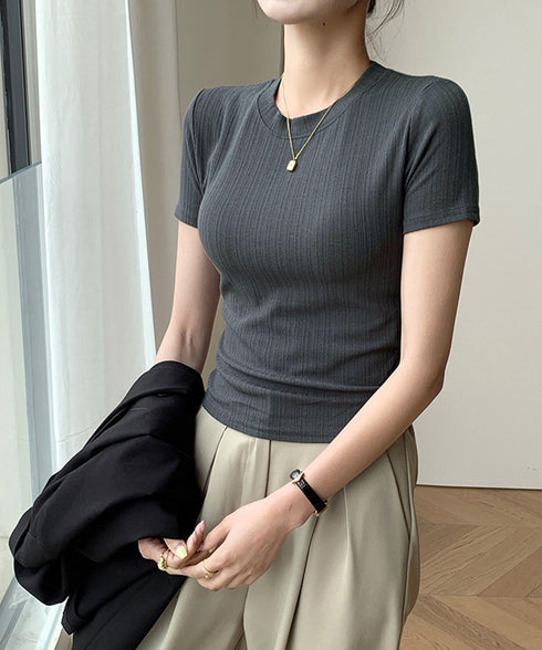 無地Tシャツ 半袖 レディース 薄手 細身Tシャツ カットソー フィット クルーネック 大人 着回し おしゃれ 丸襟 シンプル きれいめ 99EZFZ-004