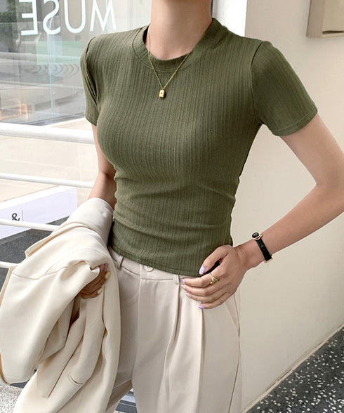 無地Tシャツ 半袖 レディース 薄手 細身Tシャツ カットソー フィット クルーネック 大人 着回し おしゃれ 丸襟 シンプル きれいめ 99EZFZ-004