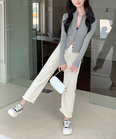 カーディガン リブトップス ダブルジップ レディース フィット感 無地 セクシー 大人 可愛い おしゃれ 着やせ オルチャン 日焼け防止 ファスナー 99EZFZ-007