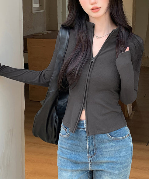 カーディガン リブトップス ダブルジップ レディース フィット感 無地 セクシー 大人 可愛い おしゃれ 着やせ オルチャン 日焼け防止 ファスナー 99EZFZ-007