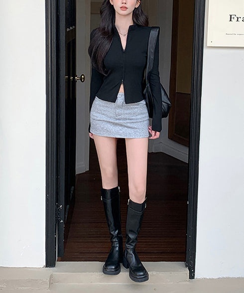 カーディガン リブトップス ダブルジップ レディース フィット感 無地 セクシー 大人 可愛い おしゃれ 着やせ オルチャン 日焼け防止 ファスナー 99EZFZ-007